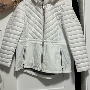 White Quilted Hooded Jacket